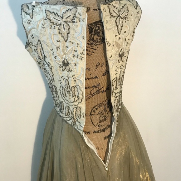 EAVIS & BROWN London Beaded Gown M Vintage Silk Corset Dress VTG - Picture 10 of 11